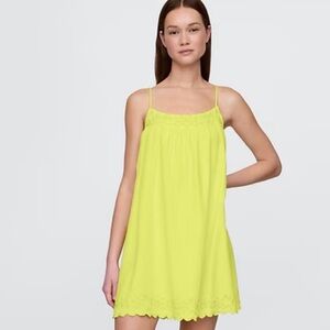 NWT GAP Cotton Gauze Embroidered Swing Dress in Limeade S